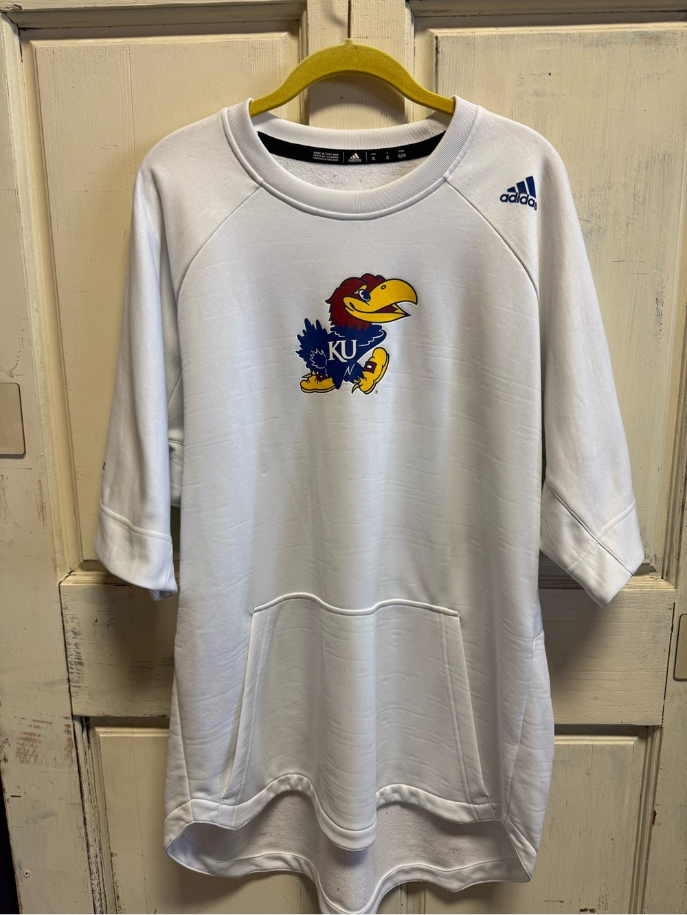 Men’s Adidas White KU Jayhawk Pullover Top